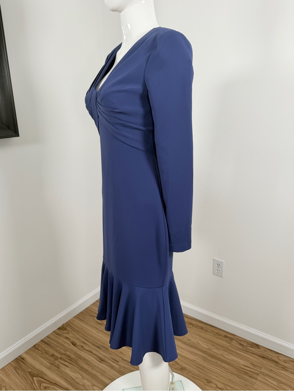 $496 Badgley Mischka Women Blue Twisted Front Long Sleeve A-Line Dress Size 2 - Picture 5 of 8
